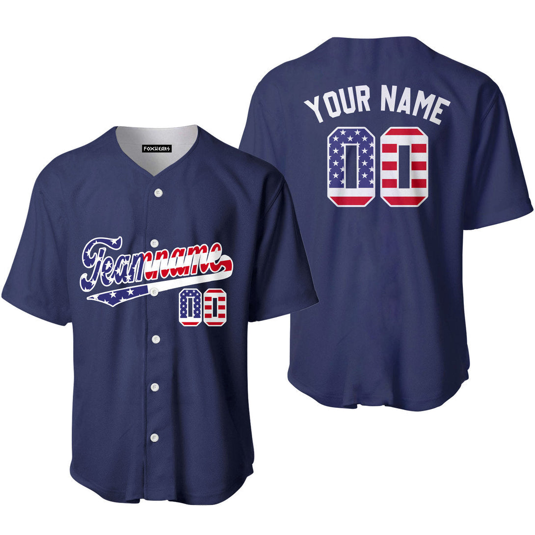 Custom Proud American Flag Navy Custom Baseball Jerseys For Men & Women