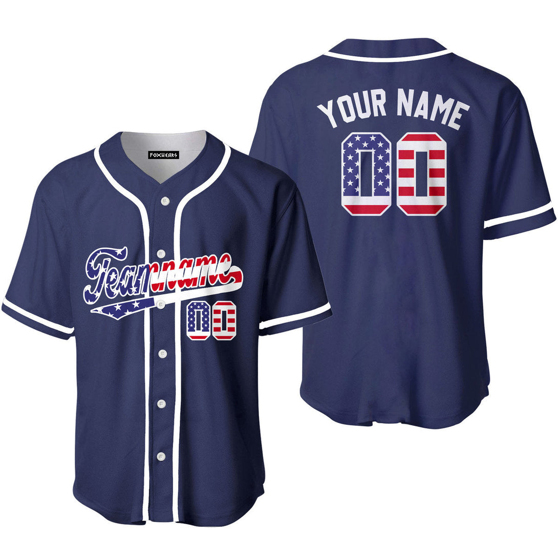 Custom Proud American Flag Navy Custom Baseball Jerseys For Men & Women