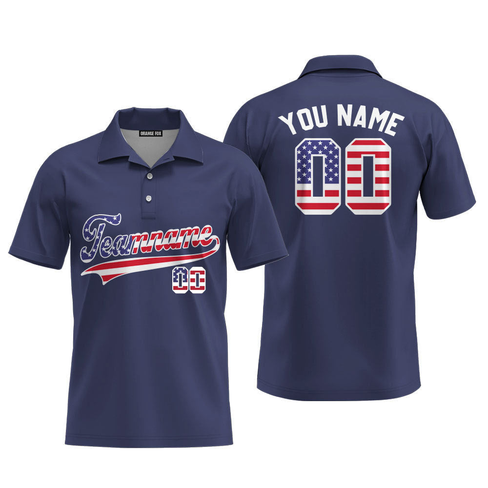 Custom Proud American Flag Navy Custom Polo Shirt For Men