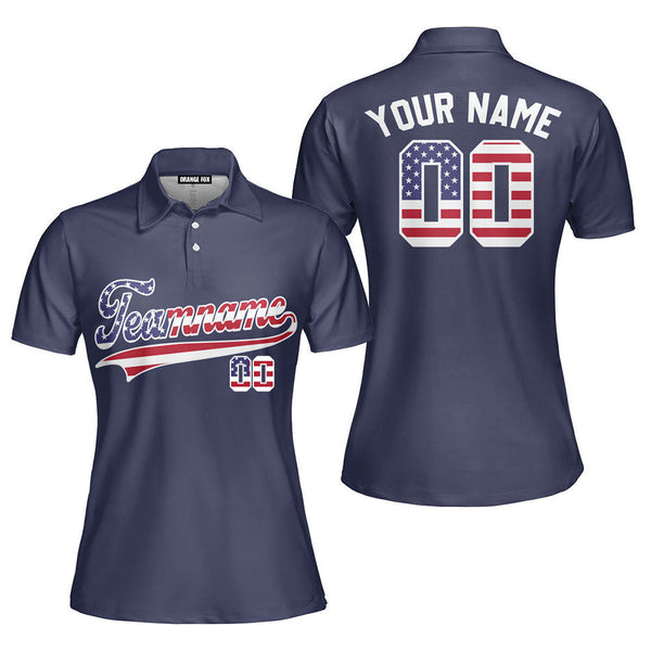 Custom Proud American Flag Navy Custom Polo Shirt For Women