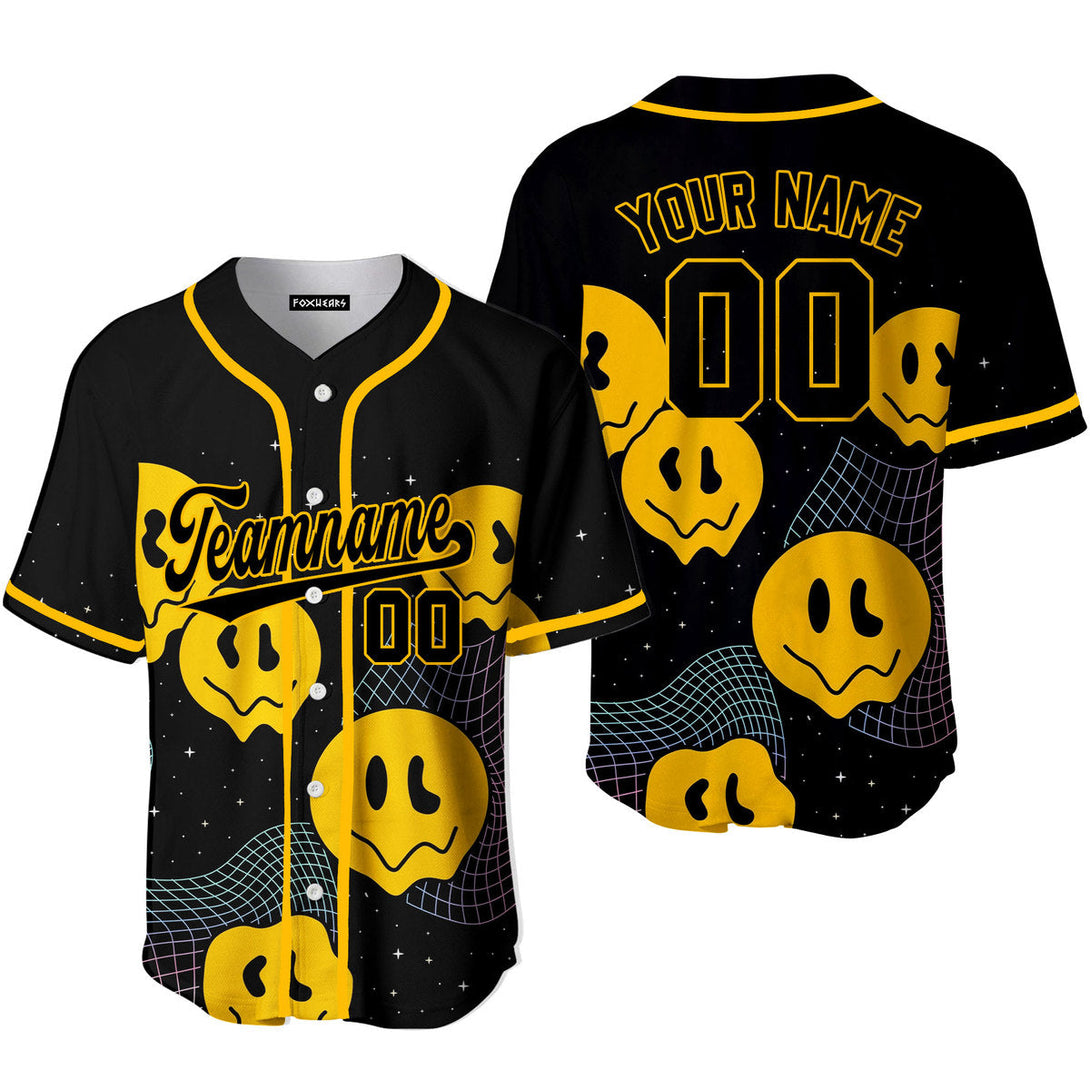 Custom Psychedelic Smiley Hippie Pattern Black Yellow Baseball Jerseys For Men & Women
