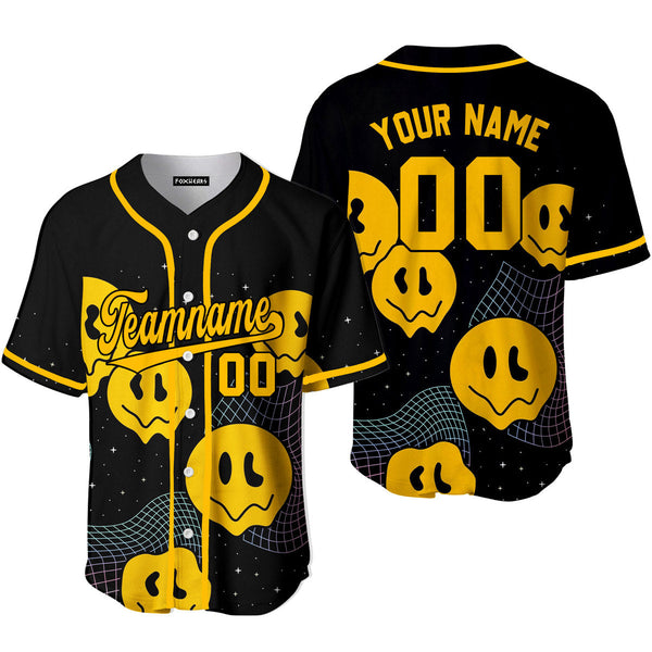 Custom Psychedelic Smiley Hippie Pattern Yellow Black Baseball Jerseys For Men & Women