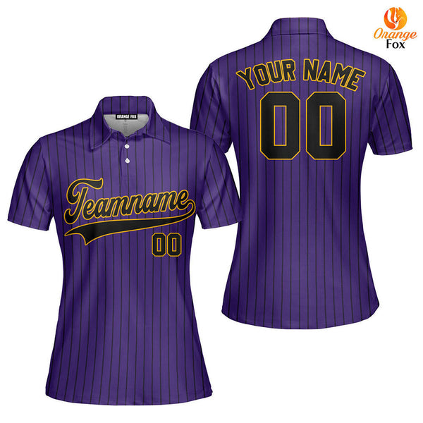 Custom Purple Black Pinstripe Black Yellow Custom Polo Shirt For Women