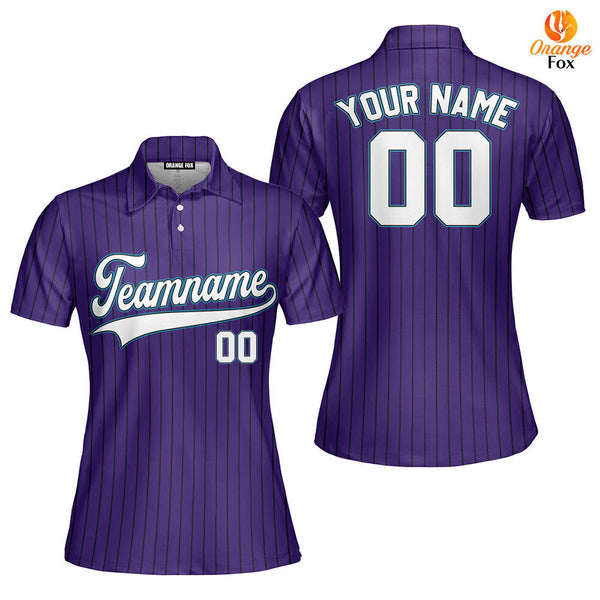 Custom Purple Black Pinstripe Blue White Custom Polo Shirt For Women