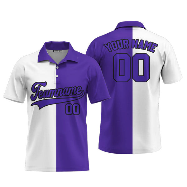 Custom Purple Black White Split Fashion Custom Polo Shirt For Men