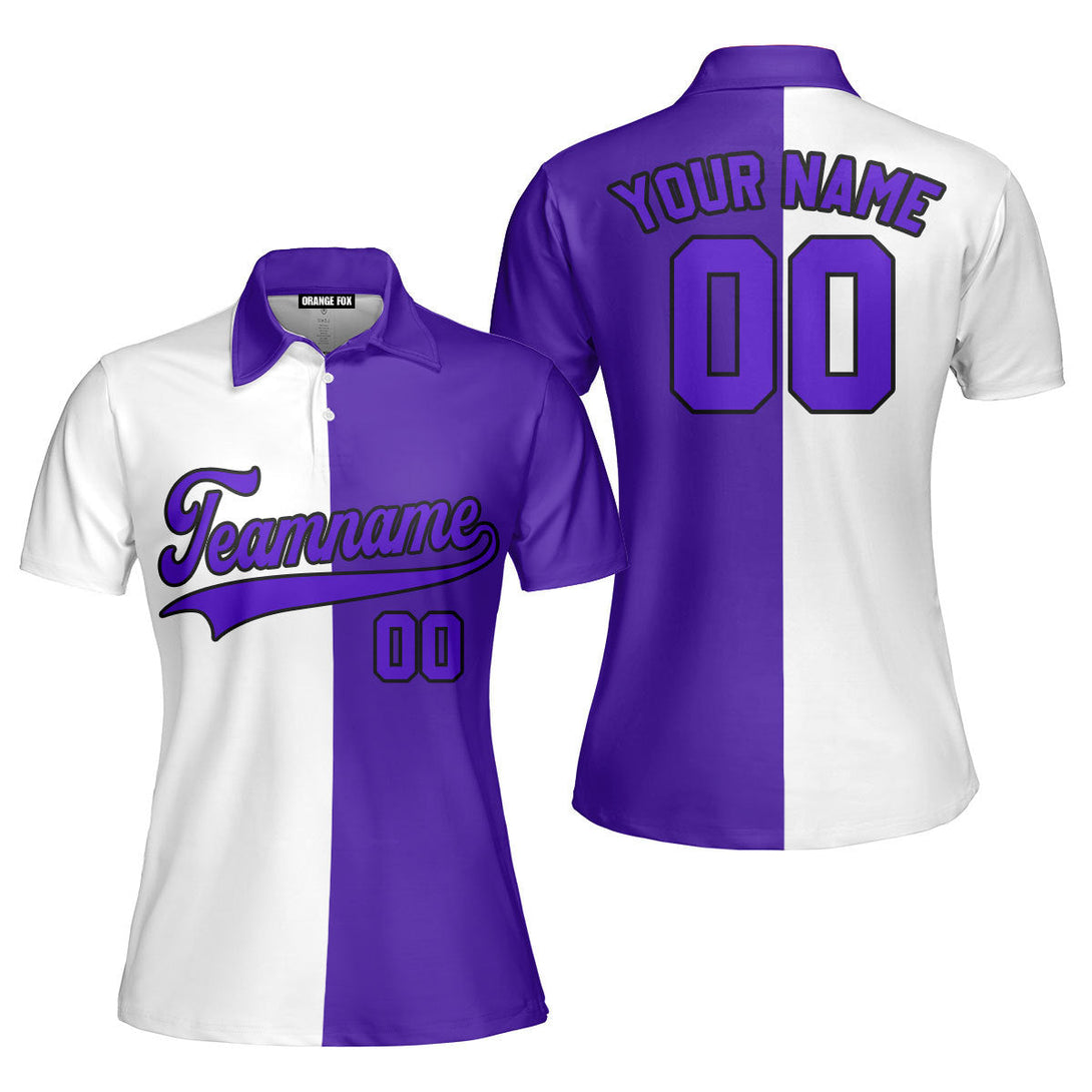 Custom Purple Black White Split Fashion Custom Polo Shirt For Women