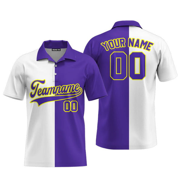 Custom Purple Gold White Split Fashion Custom Polo Shirt For Men