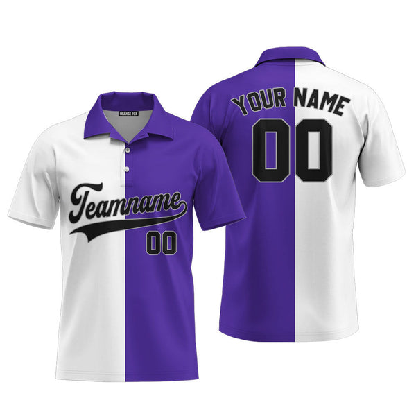 Custom Purple Gray White Split Fashion Custom Polo Shirt For Men