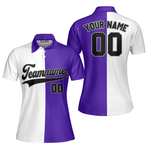 Custom Purple Gray White Split Fashion Custom Polo Shirt For Women