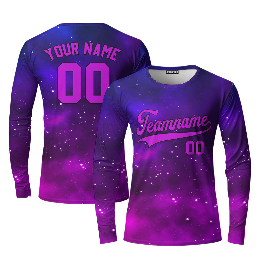 Custom Purple Infinite Galaxy Pattern Pink Black Custom Long Sleeve T-Shirt For Men & Women