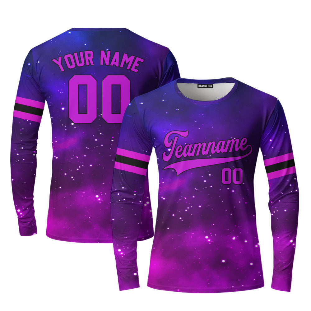 Custom Purple Infinite Galaxy Pattern Pink Black Custom Long Sleeve T-Shirt For Men & Women