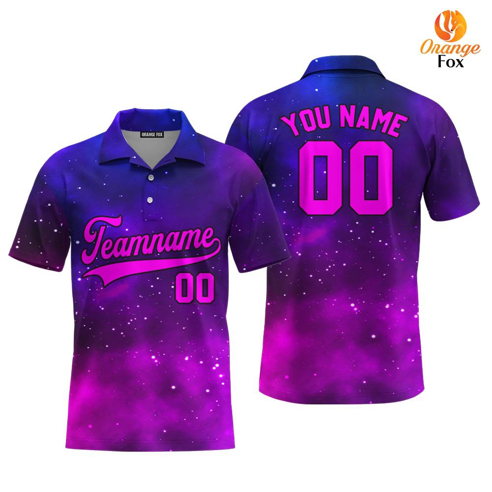 Custom Purple Infinite Galaxy Pattern Pink Black Custom Polo Shirt For Men