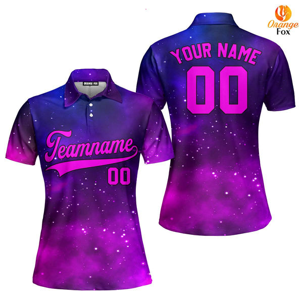 Custom Purple Infinite Galaxy Pattern Pink Black Custom Polo Shirt For Women