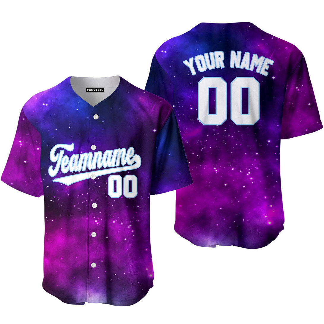 Custom Purple Infinite Galaxy Pattern White Light Blue Custom Baseball Jerseys For Men & Women