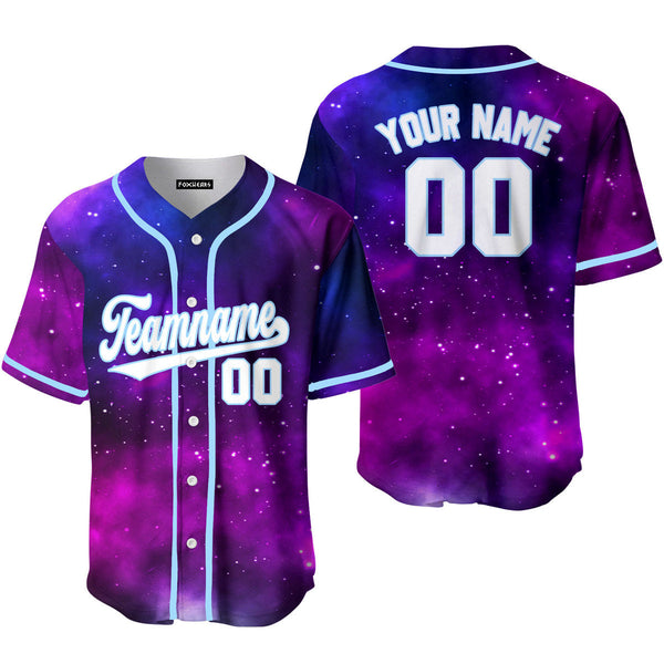 Custom Purple Infinite Galaxy Pattern White Light Blue Custom Baseball Jerseys For Men & Women