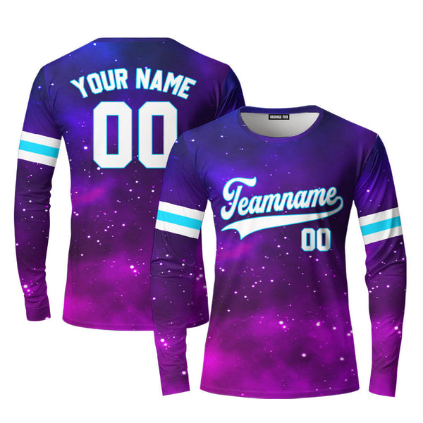 Custom Purple Infinite Galaxy Pattern White Light Blue Custom Long Sleeve T-Shirt For Men & Women