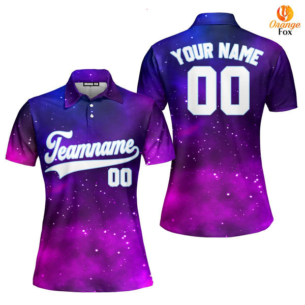 Custom Purple Infinite Galaxy Pattern White Light Blue Custom Polo Shirt For Women