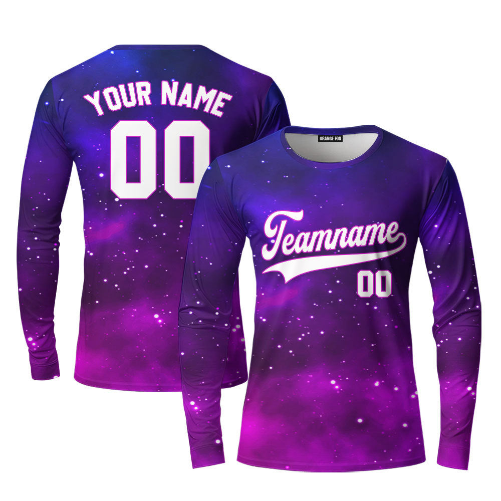 Custom Purple Infinite Galaxy Pattern White Pink Custom Long Sleeve T-Shirt For Men & Women