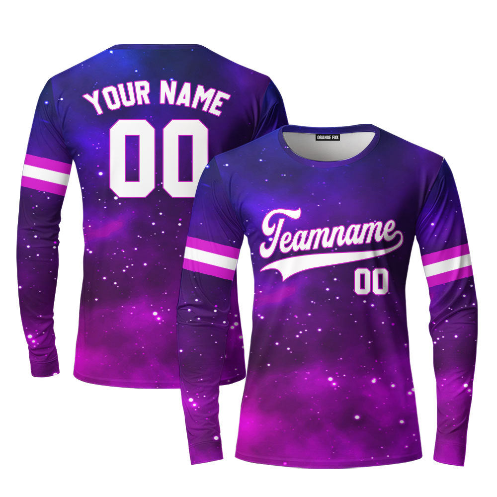 Custom Purple Infinite Galaxy Pattern White Pink Custom Long Sleeve T-Shirt For Men & Women