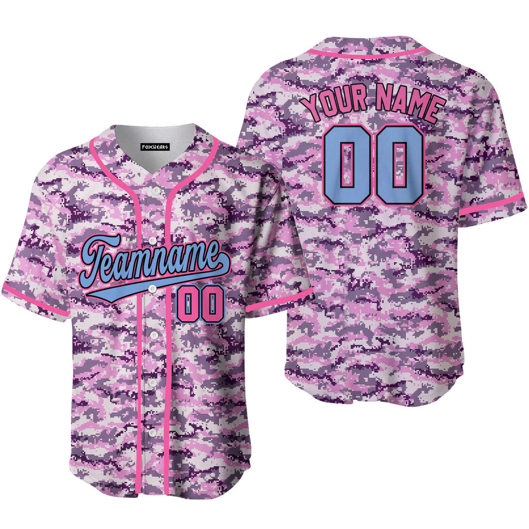 Custom Purple Pixel Camouflage Light Blue Pink Baseball Jerseys For Men & Women