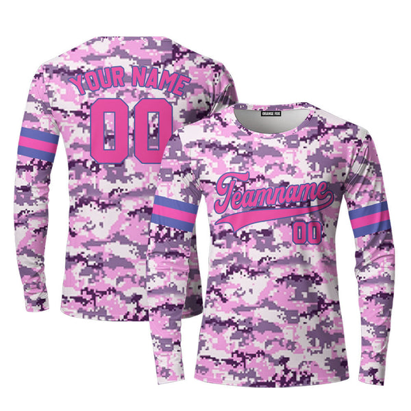 Custom Purple Pixel Camouflage Light Blue Pink Custom Long Sleeve T-Shirt For Men & Women