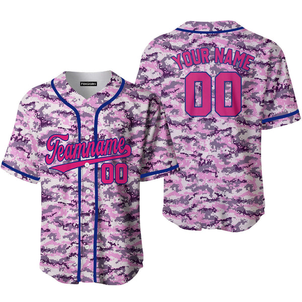 Custom Purple Pixel Camouflage Pink Royal Blue Baseball Jerseys For Men & Women