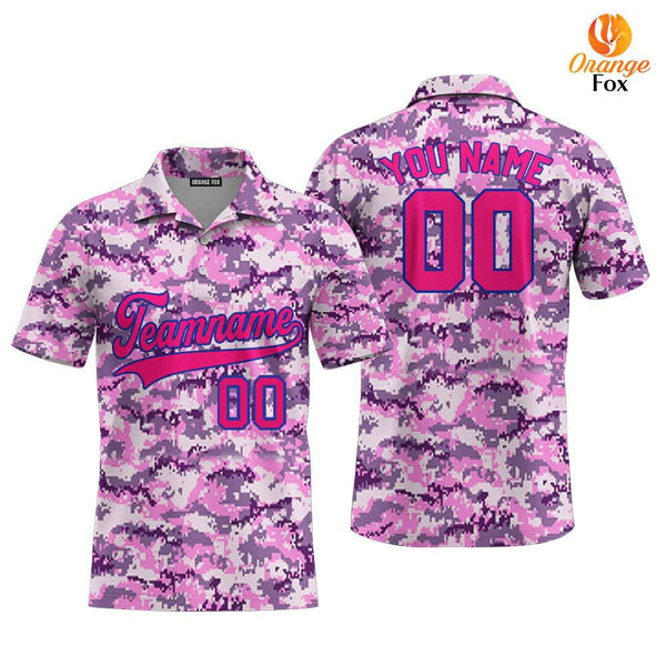 Custom Purple Pixel Camouflage Pink Royal Blue Custom Polo Shirt For Men