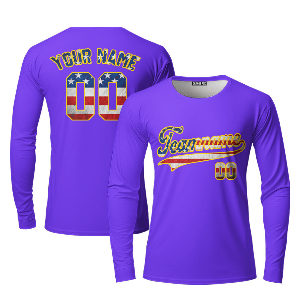 Custom Purple Retro American Custom Long Sleeve T-Shirt For Men & Women