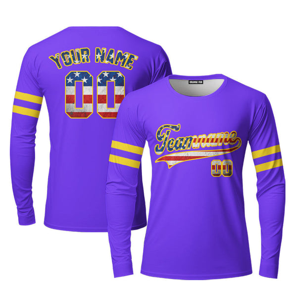 Custom Purple Retro American Custom Long Sleeve T-Shirt For Men & Women
