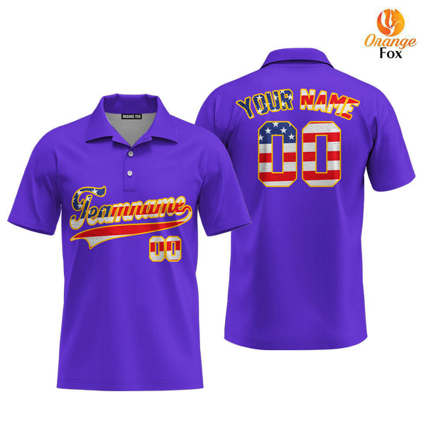 Custom Purple Retro American Custom Polo Shirt For Men