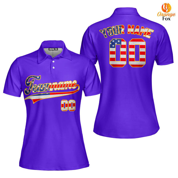 Custom Purple Retro American Custom Polo Shirt For Women