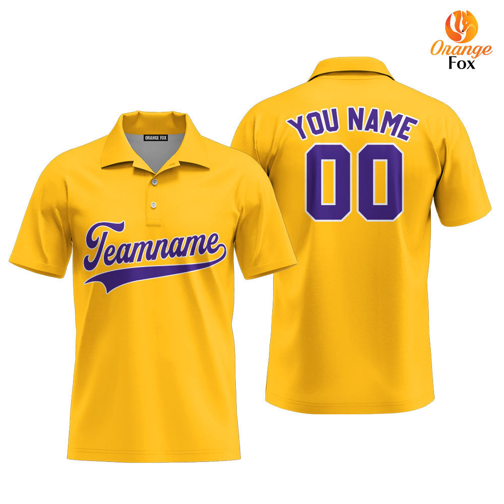 Custom Purple White And Gold Custom Polo Shirt For Men