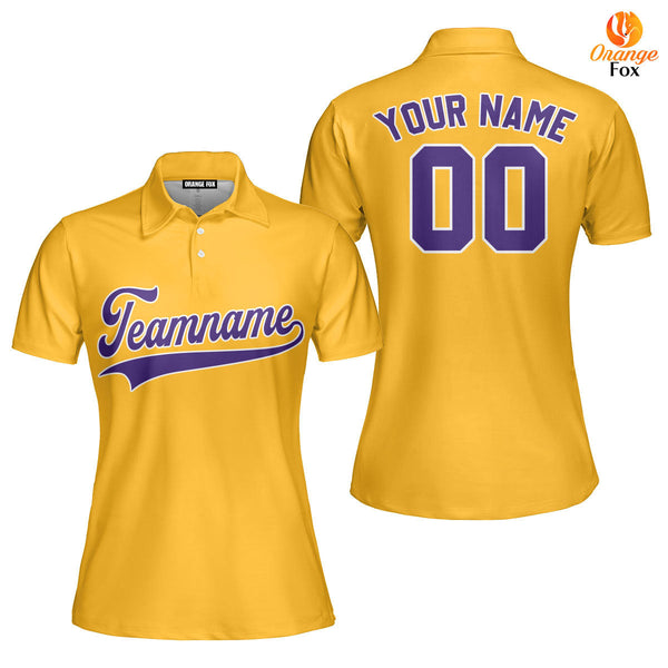 Custom Purple White And Gold Custom Polo Shirt For Women