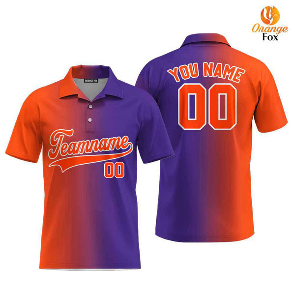 Custom Purple White Orange Fade Fashion Custom Polo Shirt For Men