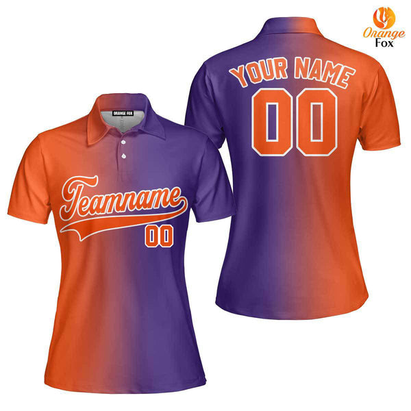 Custom Purple White Orange Fade Fashion Custom Polo Shirt For Women