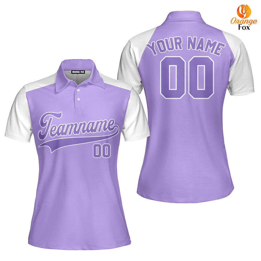 Custom Purple White Raglan White Custom Polo Shirt For Women