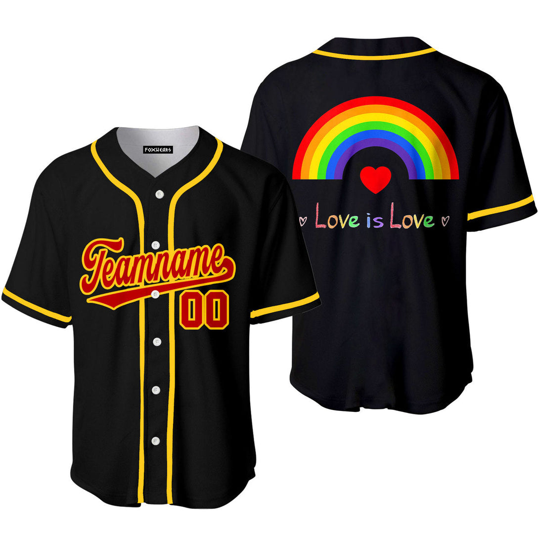 Custom Rainbow LGBT Pride Love Is Love Red Gold Yellow Baseball Jerseys For Men & Women