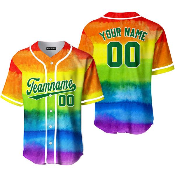 Custom Rainbow Pride LGBT Kelly Green White Baseball Jerseys For Men & Women