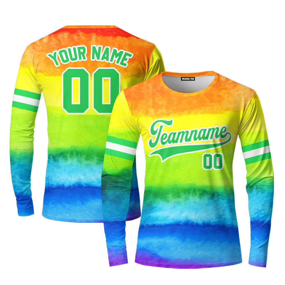 Custom Rainbow Pride LGBT Kelly Green White Custom Long Sleeve T-Shirt For Men & Women