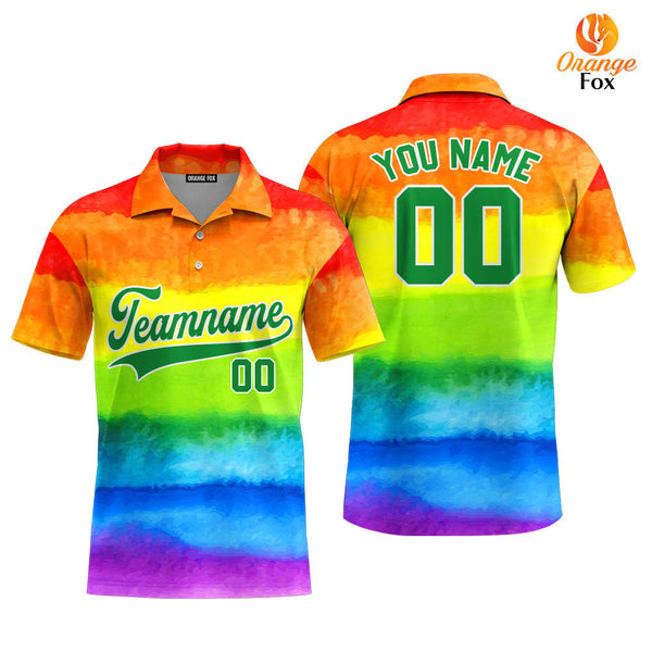 Custom Rainbow Pride LGBT Kelly Green White Custom Polo Shirt For Men