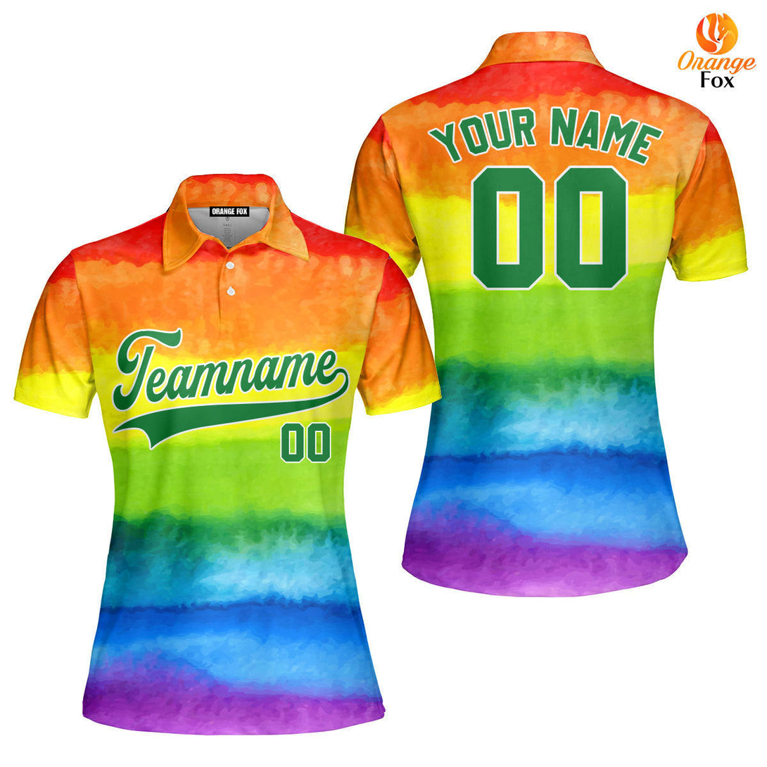 Custom Rainbow Pride LGBT Kelly Green White Custom Polo Shirt For Women