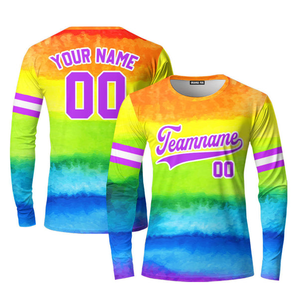 Custom Rainbow Pride LGBT Purple White Custom Long Sleeve T-Shirt For Men & Women