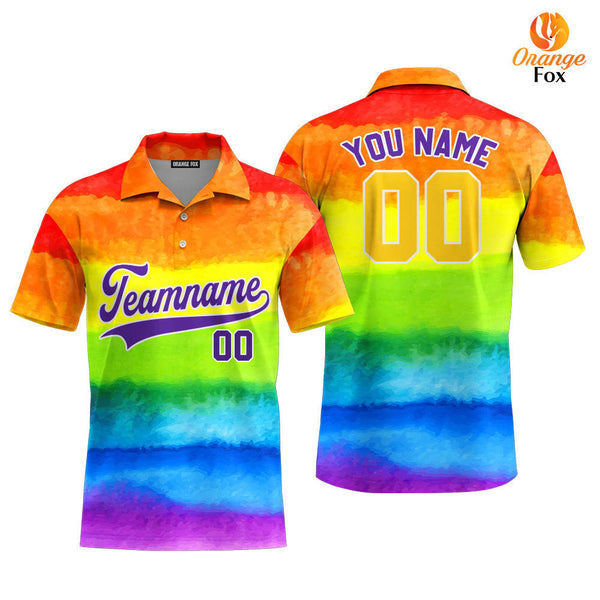 Custom Rainbow Pride LGBT Purple White Custom Polo Shirt For Men