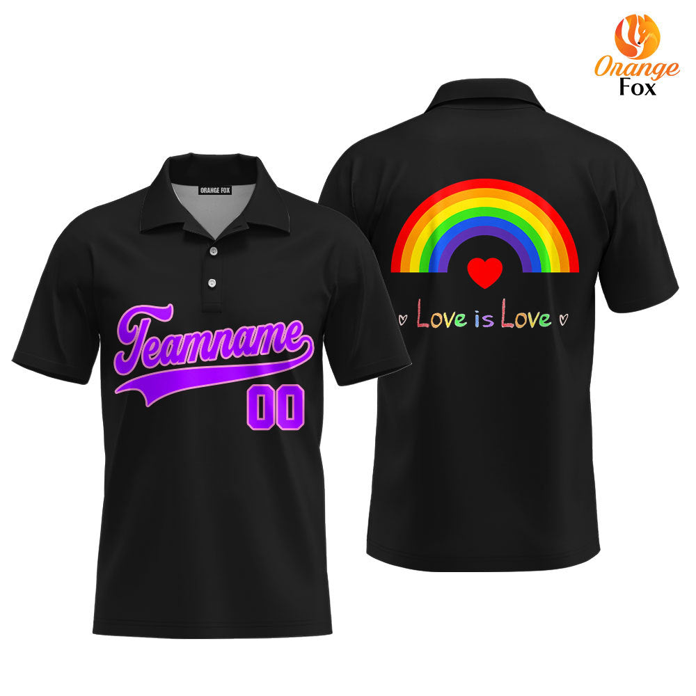 Custom Rainbow Pride Love Is Love Purple Pink Custom Polo Shirt For Men