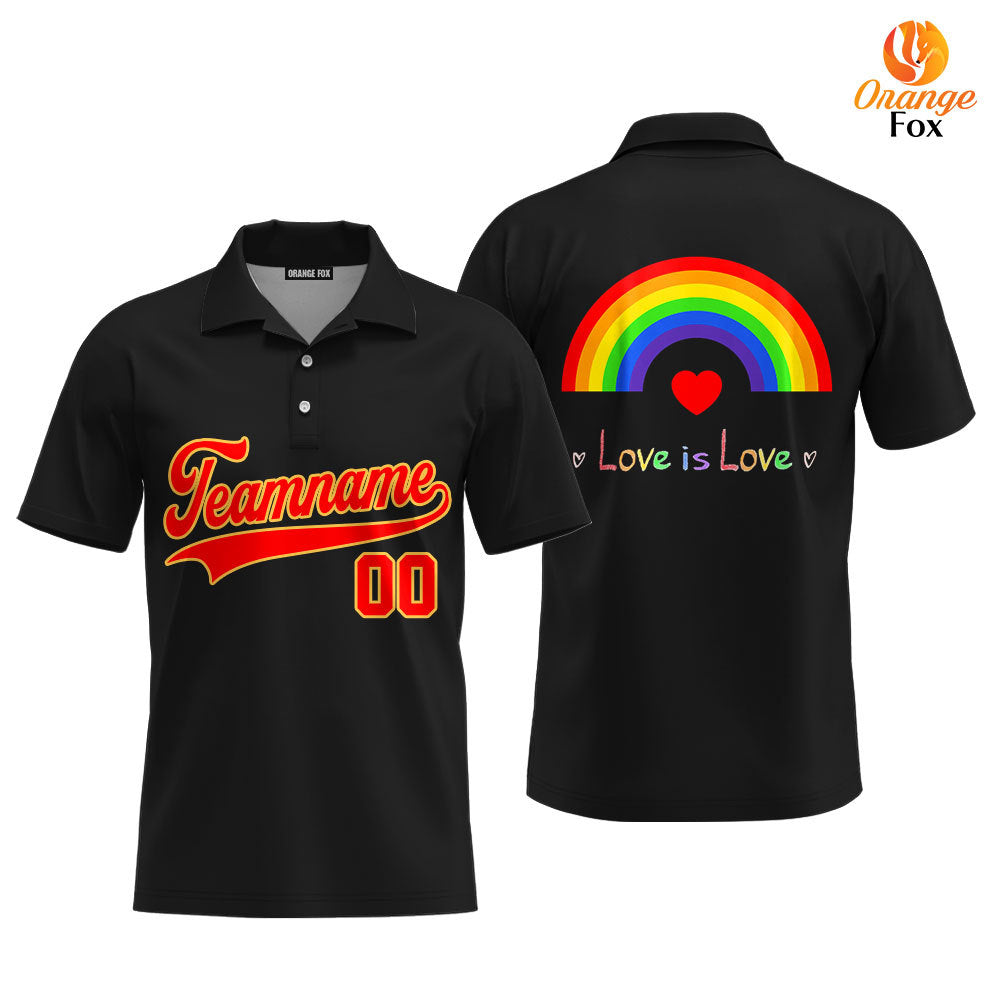 Custom Rainbow Pride Love Is Love Red Gold Yellow Custom Polo Shirt For Men