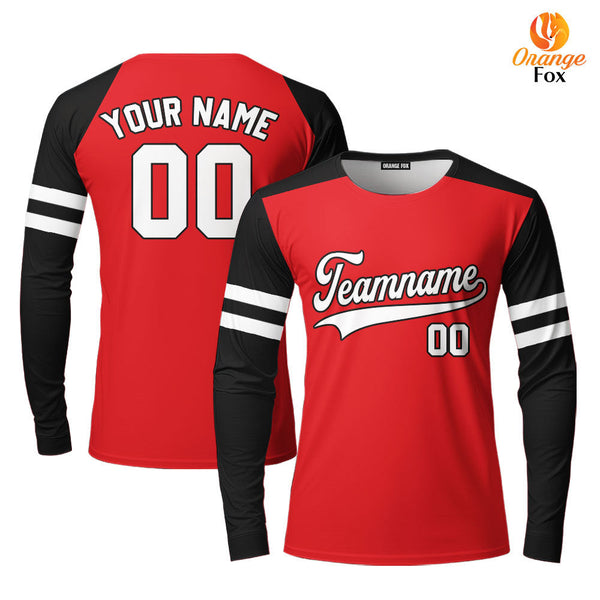 Custom Red Black Raglan White Custom Long Sleeve T-Shirt For Men & Women