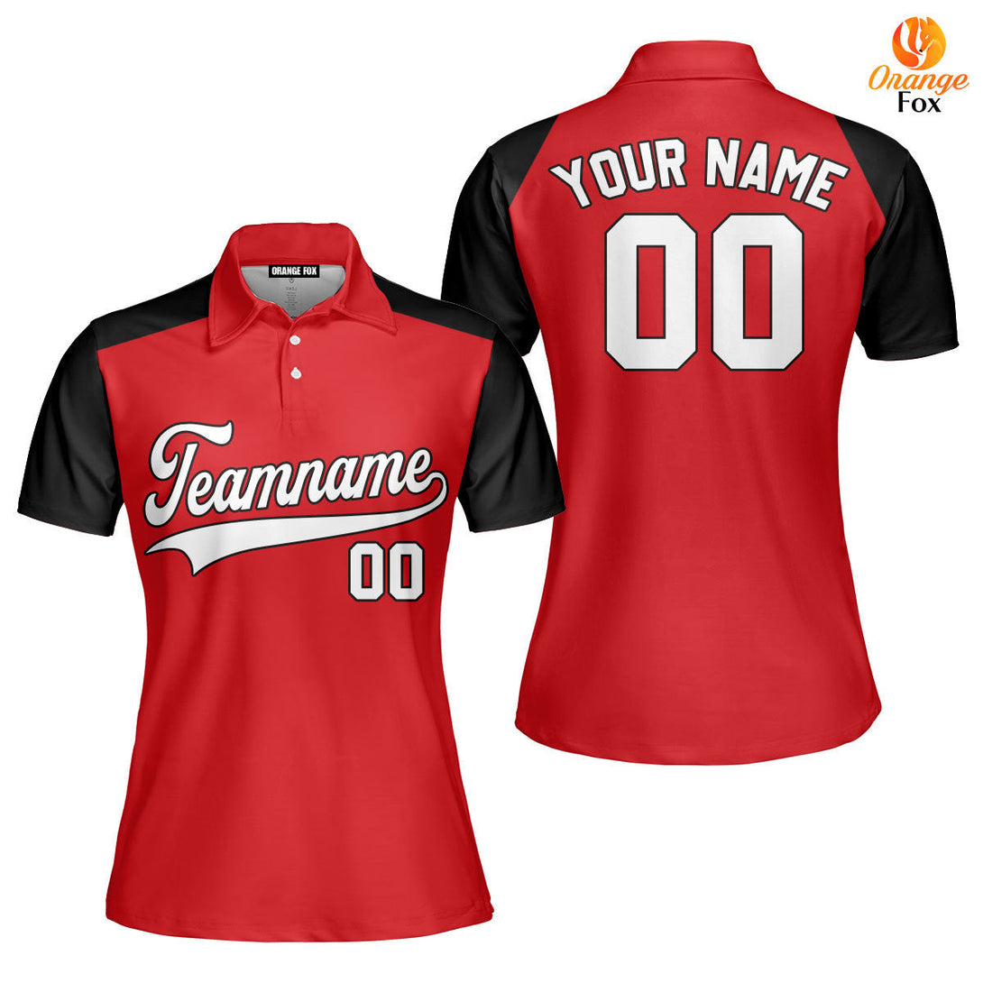 Custom Red Black Raglan White Custom Polo Shirt For Women