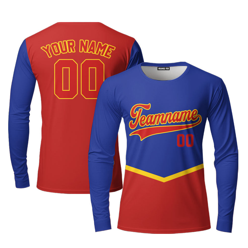 Custom Red Blue Navy Yellow Pipping Custom Long Sleeve T-Shirt For Men & Women