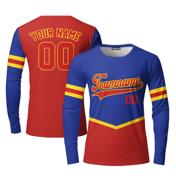 Custom Red Blue Navy Yellow Pipping Custom Long Sleeve T-Shirt For Men & Women