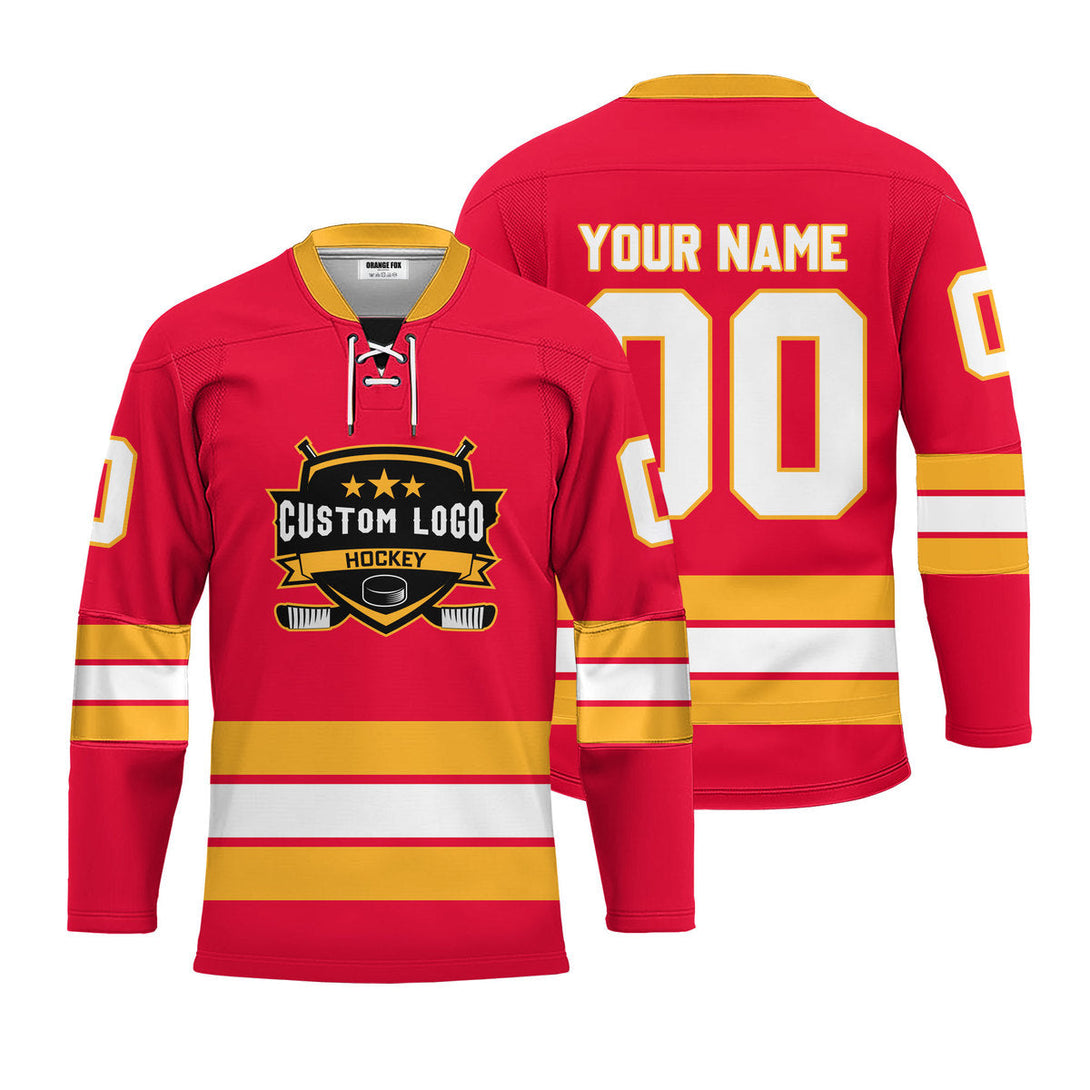 Custom Red Calgary Lace Neck Hockey Jersey For Men & Women